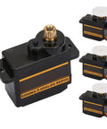 Micro Metal Gear Analog Servo Delivers Dope Coreless Motor Power Top Shelf Precision And Butter Smooth Response Ideal For Rc Robots Helicopters And Custom Rig Builds, showing a black servo with gold gear.