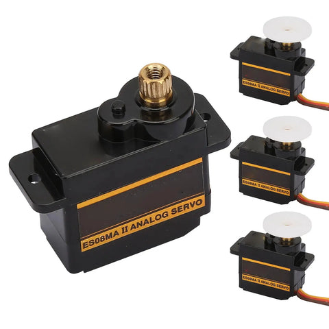 Micro Metal Gear Analog Servo Delivers Dope Coreless Motor Power Top Shelf Precision And Butter Smooth Response Ideal For Rc Robots Helicopters And Custom Rig Builds, showing a black servo with gold gear.