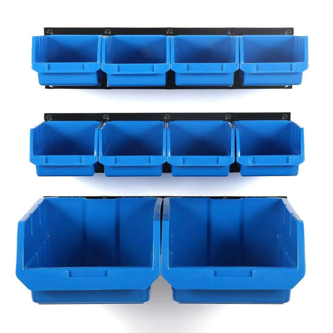 Wall Mount Tool Organizer With Ten Bins And Three Rails Space Saving Wall Storage Bins For Tools And Small Parts Ideal