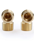Two brass 1/2 in NPT male street elbows, 90-degree barstock pipe fittings.