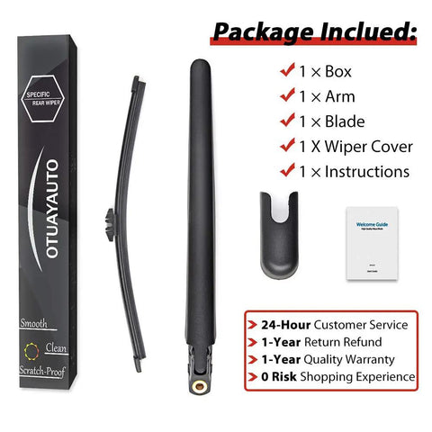 Tough As Nails All Season Rear Wiper Blade And Arm Kit For Ford Explorer 2011 To 2023 includes blade, arm, wiper cover, and box.