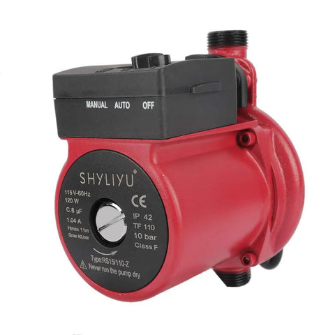 Heavy Duty Cast Iron Pressure Booster Pump With Automatic Hot Water Recirculation System 3/4 Inch Outlet 115V 60Hz Copper Motor close-up view