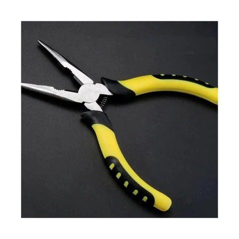 Front view of WHSDBPXP 6-inch multi-function pliers with yellow and black grip and diagonal cutting jaws