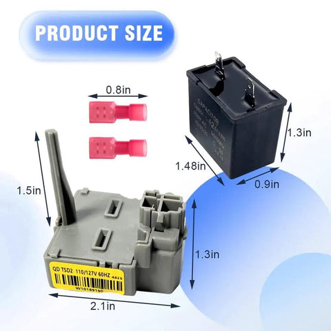 Whirlpool Compatible Refrigerator Start Relay Replacement W10197428 W10128795 TSD2 12VF Capacitor Size Diagram
