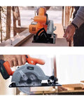 Top Shelf 5.5 Inch Cordless Circular Saw With 20V Battery And Quick Adjustable Bevel Up To 45 Degrees in use on wood.