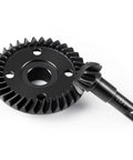 Close-up of heavy-duty steel bevel gear showing teeth and pinion for TRX4 TRX6, part of Beefed Up Steel Bevel Gear Set With 12T-33T Overdrive And 10T-35T Underdrive Differential Gears Ring Pinion For TRX4 TRX6 1/10 RC Crawler Upgrades, Heavy Duty, Precision Machined, Smooth Mesh, Lubricant Recommended.