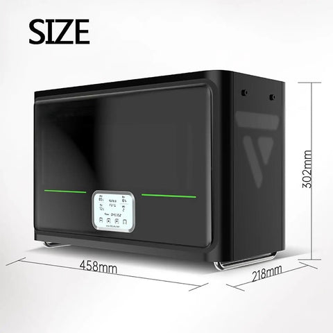 Kickass Smart 3D Printer Filament Dry Box with touchscreen and dimensions 458x218x302mm shown from the side.