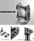 Front view of 420 Connect Master Link set for motorcycle/ATV chain, metallic silver with pins