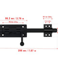 Kickass Heavy Duty Slide Bolt Gate Latch, Solid Stainless Steel Security Bolt Locks For Fences Backyards Garage Doors Cupboards And Windows, 7.8 Inch Black Double Pack, detailed view with dimensions.
