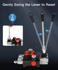 2 Spool Hydraulic Flow Control Valve 21 GPM Directional Valve With Adjustable Joystick for Double Acting Tractors Loaders Tanks and Log Splitters, front view with multiple levers.