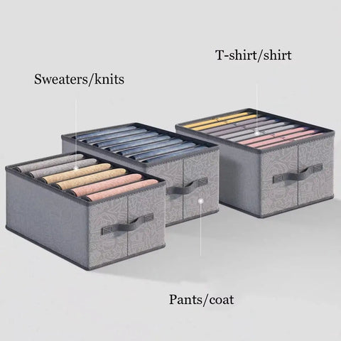 6 Pack Clothes Drawer Organizer Set With Built In PP Board For Jeans, Sweaters, T Shirts, Thin Coats, Stackable Bins with Handles