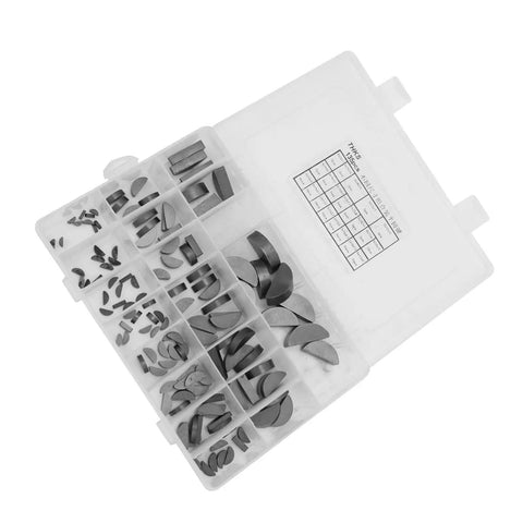 135 Piece Woodruff Key Assortment Kit with 21 sizes durable steel keys in a portable storage box for automotive flywheel pulley crankshaft repair and machinery maintenance
