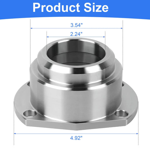 Heavy Duty 9 Inch Bearing Housing Pair For Ford Slide Over 3 Inch Axle Tubes CNC Machined Steel Ends With One Half Inch Threaded Bolt Holes Raw Finish Durable Replacement Set. Size chart showing 4.92, 3.54, and 2.24 inch measurements