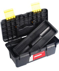 Open 10 Inch Plastic Toolbox With Dual Layer Organization And Secure Latch Portable Hardware Storage Case For Electricians And Carpenters