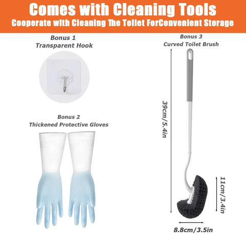 Heavy Duty High Pressure Toilet Plunger Kit With Curved Brush And Comfort Grip Gloves, All In One Drain Clog Buster tools