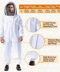 Bee suit from 10 Frame Beehive Starter Kit With Beeswax Dipped Frames And Deep Brood Box Includes Unassembled Frames Foundation Sheets Beekeeping Tools And Bee Suit For Newbie Beekeepers, showing features and size details.