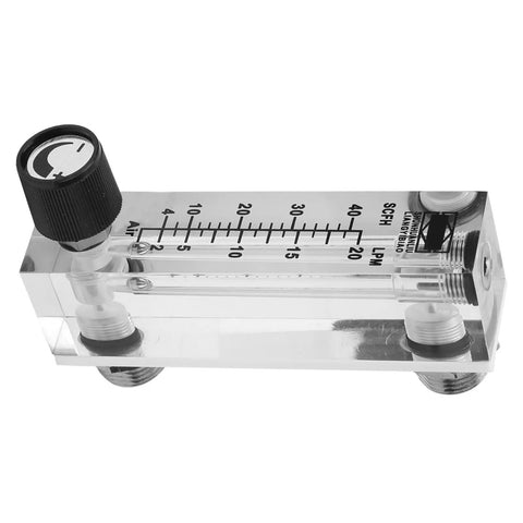 Go-To Adjustable Panel Mount Gas Flow Meter For Welding And Air Systems, brass female BSP quarter inch fittings, clear acrylic body