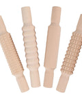 4 Piece Plasticine Rolling Pin Set With Wooden Handles For Dough, Embossing And Bakeware, Kid Friendly Rolling Sticks, Safe Non Burr Materials, Easy Grip, Great For Home Baking And Early Education Play displayed vertically.