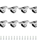 Smooth Rolling Mini Rigid Caster Wheels 8 Pack with steel and rubber material for furniture and drawer glides.