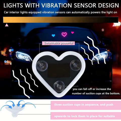 Solar Powered Heart Light For Cars Wireless LED Ambient Lamp With 6 Modes And Vibration Sensor Auto On At Night