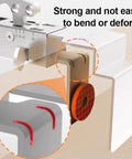 Close-up of Heavy Duty Adjustable Drawer Clamp With One Touch Quick Release, showing durable metal edge grip and red alignment tool.