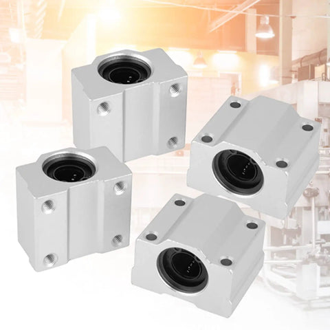 4 Piece Aluminum Linear Motion Ball Bearing Slide Block Set For CNC showing four closed pillow blocks with sealed design.