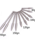 12 Pack Pro Grade Archery Arrow Field Points Stainless Steel Broadhead Tips 80 To 200 Grain For 4.2mm ID Arrow Shafts shown in sizes