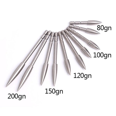 12 Pack Pro Grade Archery Arrow Field Points Stainless Steel Broadhead Tips 80 To 200 Grain For 4.2mm ID Arrow Shafts shown in sizes
