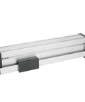 Full Enclosed Actuator Aluminum Sliding Table With 155mm Stroke High Precision Screw Drive For CNC Robotics And Automation, side view.