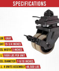 Product specifications for Four Pack 8 Inch ISO Shipping Container Double Caster Wheels With Brakes For Heavy Duty Moves
