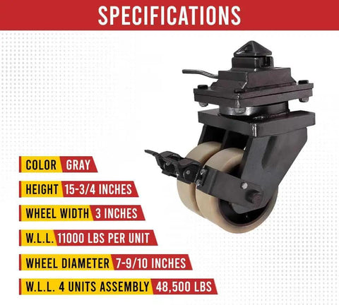 Product specifications for Four Pack 8 Inch ISO Shipping Container Double Caster Wheels With Brakes For Heavy Duty Moves