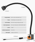 Heavy Duty Magnetic Work Light With Flexible Gooseneck And Adjustable Focus Pumping 1320 Lumens with controls and specifications.