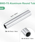 Three Pack 4 Inch Aluminum Round Tube 6063 Seamless Aluminum Tubing for Go To Construction Machining and DIY Projects Durable 15mm ID 19mm OD 0.59 by 0.75 Inch Metal Straight Pipe showing dimensions and material