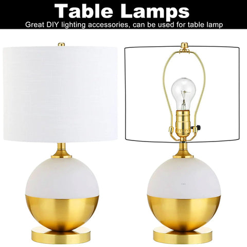Table lamp with 2 Piece 8 Inch Lamp Harp Set With Detachable Shade Holder, brass finish, showing full lamp and harp without shade.