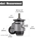 Beefy Heavy Duty Stem Leveling Casters Set Of 4 With 2200 Lb Load Capacity, detailed measurements and adjustable height features.