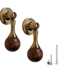 Antique Tear Drop Walnut Drawer Pulls Set Two Pack With Screws, showcasing solid walnut knobs and antique brass bases