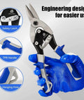 Heavy Duty Aviation Tin Snips For Sheet Metal, 10 Inch Straight Cut Shears In Chrome Vanadium Steel with Safety Latch and TPR Handle