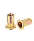Flat Head Rivet Nut Set Of Fifty Carbon Steel Threaded Inserts With Knurled Body And Zinc Plated Finish Ten Thirty Two Thread Size