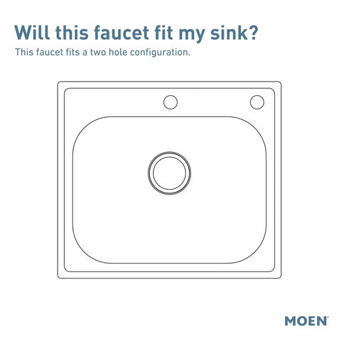 Diagram showing sink compatibility for Single-Handle Low Arc Kitchen Faucet Chrome Finish with Aerated Spray