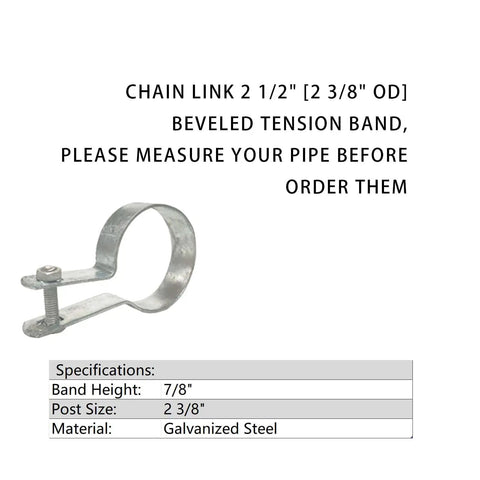 Two And Three Eighths Inch Tension Band For Chain Link Fence, built tough heavy duty brace band, galvanized steel for rails