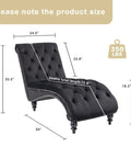 Velvet Upholstered Chaise Lounge Chair With Pillow, Button Tufted Armless Modern Backrest, Indoor Recliner Sofa For Bedroom, Living Room And Office, Super Comfy Skin Friendly Cushion, High Resilience Foam, Black with dimensions and weight capacity shown
