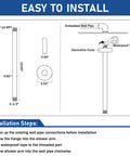 Diagram showing installation steps for 12 Inch Ceiling Mount Shower Arm And Flange In Matte Black, with measurements and components.