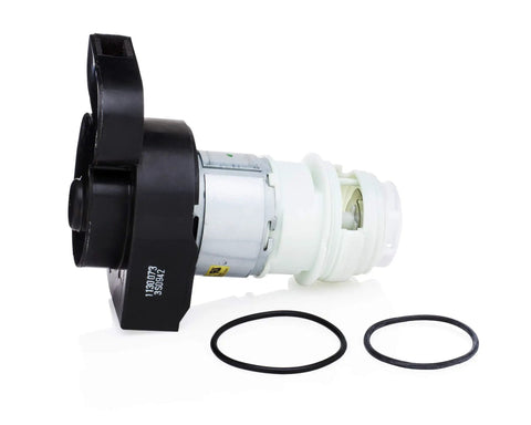 Dishwasher Motor Kit Replacement 154844101 with two O rings for Frigidaire Electrolux models, shown in white and black.