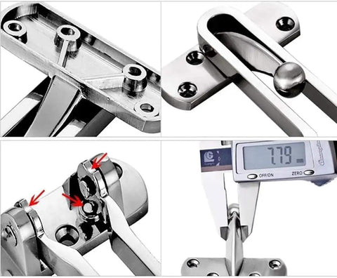 Heavy Duty Door Security Chain Anti Theft Window Limiter Lock With Built Tough Zinc Alloy Build Pro Grade Slide Bolt close-up of durable zinc alloy mechanism and measurement.