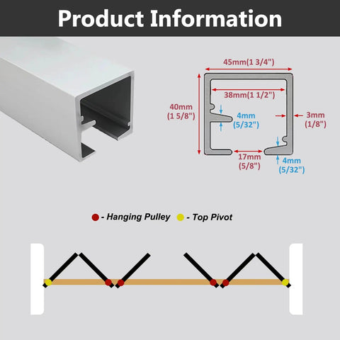 Heavy Duty Aluminum Folding Barn Door Track And Roller Hardware Kit With Slick Glide Bearings Built Like A Tank For Interior Panels dimensions and installation guide.