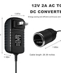 AC To DC Converter, 220V To 12V Adapter, 2A 24W Power Cord with 26.38 inch cable, designed for dash cam or air purifier.
