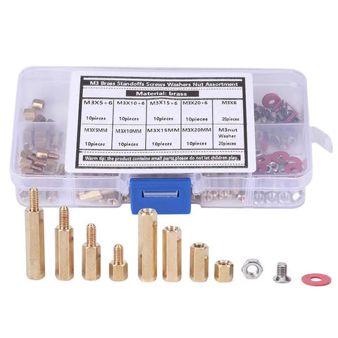 Easy Install M3 Brass Spacer Screws Washers Nut Kit For Circuit Board Mounting, brass standoffs in storage box
