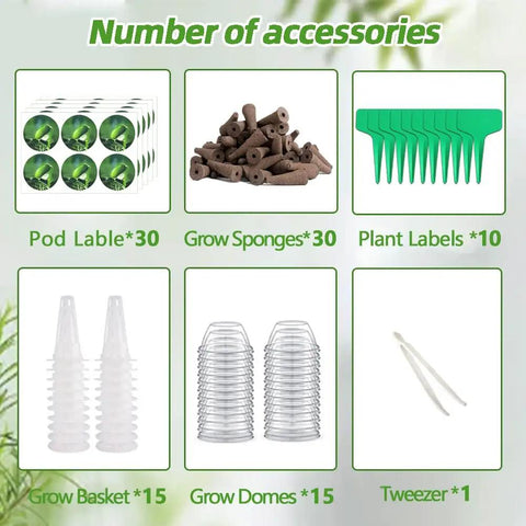 101 Piece Hydroponic Pods Kit For Indoor Gardens With Seed Pods Grow Sponges Labels Baskets Domes Plant Tags And Tweezers Fits Most Planting Systems For Easy No Fuss Home Hydroponic Gardening accessories layout