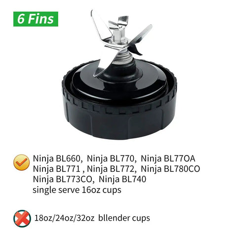 6 Fin Blender Blade Assembly Replacement For BL770 BL780 BL660 With 3.35 Inch Base on white background