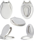 No Sweat Soft Close Square Toilet Seat With Built In Toddler Training Contour, showing multiple angles and features of design.
